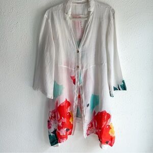 Banana Blue 100% Linen Art Print Tunic Jacket Size M Lagenlook Art to Wear